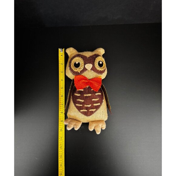 Fall Burlap Owl With Orange Bow Tie & Felt Details - Rustic Autumn Decor - Picture 9 of 9